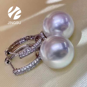 Boucles d'oreilles huggie en or 18 <span class=keywords><strong>K</strong></span>, perles blanches de la mer du sud, <span class=keywords><strong>mode</strong></span> pour femmes, cadeau diamant, pendentif à breloques, deux voies - Product Image 1