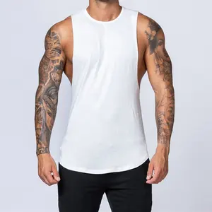 Camiseta sin mangas de algodón para hombre, logo personalizado de alta calidad, color blanco y negro, para entrenamiento, culturismo y gimnasio