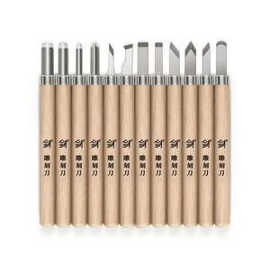 Ensemble de 12 couteaux à sculpter professionnels pour artistes, robustes, durables, sûrs et ne blessant pas les <span class=keywords><strong>mains</strong></span>, manche en bois, couteau à sculpter DIY - Product Image 6