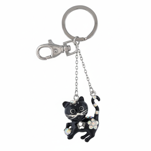 Portachiavi a forma di gattino nero con strass e catena per borsa o chiavi - Product Image 2