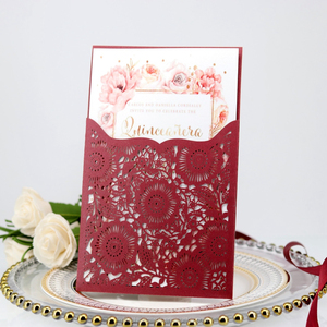 Tarjeta de invitación de boda de color <span class=keywords><strong>azul</strong></span> marino/rojo vino/dorado/rosa/<span class=keywords><strong>Blanco</strong></span>/Marfil, tarjeta de matrimonio, papel cortado con láser - Product Image 3