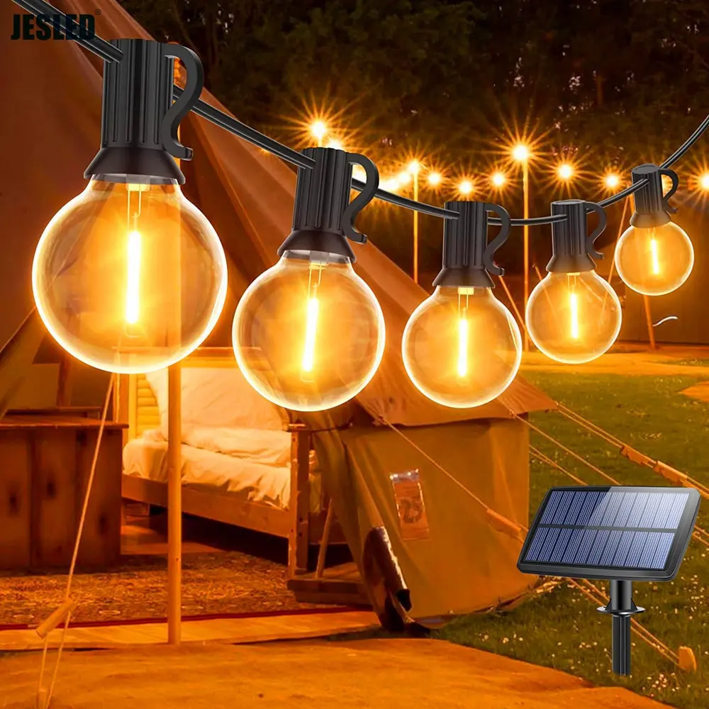 JESLED écologique 18FT30FT/50FT G40 solaire extérieur en vacances éclairage jardin alimenté guirlandes lumineuses avec ampoules Led Edison
