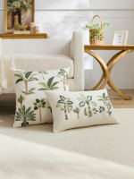 Housse de coussin moderne en faux lin brodée de palmiers tropicaux de luxe, amovible, lavable, avec fermeture éclair, pour la décoration de la maison