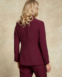 Ensemble de costume professionnel élégant pour femme, coupe ajustée, couleur bordeaux, veste de blazer à revers cranté à bouton unique, vêtements de travail de bureau - Product Image 1