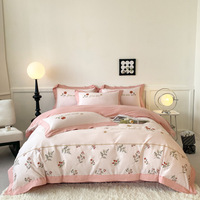 Ensemble de literie de luxe en coton pur, écologique, de haute qualité, avec broderie de motifs floraux roses, blanc laiteux, à haute densité, frais et biologique