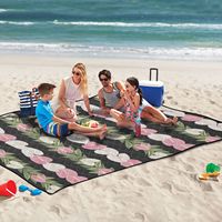Selimut Piknik Desain Khusus 150*200 Portabel Lipat Tahan Air dengan Ritsleting, Alas Pantai Motif Bunga Hawaii, Tas Jinjing Alas Piknik Besar
