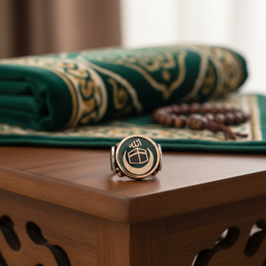 925K Sterling <b>Silver</b> Green Enamel Islamic Designer Allah Crescent Kaaba <b>Men</b> <b>Ring</b> - Product Image 3
