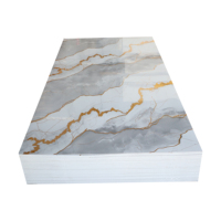 Panneau Mural de Décoration Intérieure en PVC, Motif Marbre Imperméable, Ignifuge, Surface Brillante Élégante, Dorée et Tendance