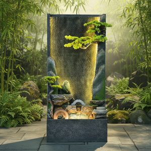 Grand mur <span class=keywords><strong>rideau</strong></span> d'eau intérieur en rocaille artificielle avec éclairage LED Fontaine qui coule Écran d'entrée Cascade <span class=keywords><strong>de</strong></span> jardin en résine - Product Image 1