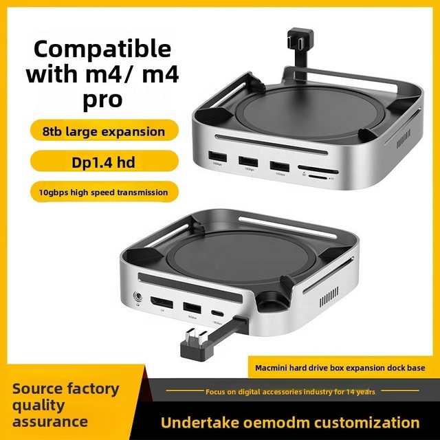 Aluminum Stand Dual 10Gbps SSD 4K 240Hz PD100W Type C Audio Docking Station Hard Drive Enclosure USB-C Hub for Mac Mini M4