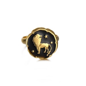 Hip Hop Zodiac Emaille <span class=keywords><strong>Ring</strong></span> Männer und Frauen Verstellbarer loser Fingerring Edelstahl Leo Libra Schmuck - Product Image 5