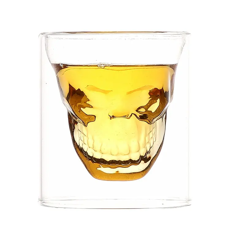 Heat Resisting Borosilicate Skeleton Shaped Double Wall Wine Whiskey Shot Glass Cup