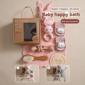 2025 séchage rapide nouveau-né bébé lapin tête <span class=keywords><strong>serviette</strong></span> de bain et chaussettes ensemble <span class=keywords><strong>Crochet</strong></span> hochet cadeau boîte jalon tissé Techniques - Product Image 1