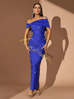 Ocstrade Nouvelle Robe de Soirée Asymétrique Design Épaule Dénudée Élégante et Sexy Bleu Royal Robe de Soirée Bandeau Mature