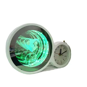 LED Lighted infinity mirror with photo frame and clock for gifts or home decoration