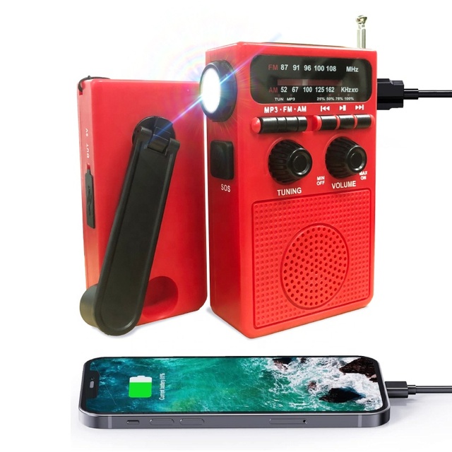ELETREE Multi-Power Detachable Battery BT Speaker Power Bank Portable Emergency SOS Hand Crank Solar FM Radio Built-in Back Clip