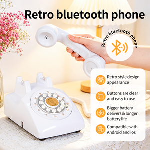 Téléphone fixe sans fil rétro ABS compatible <span class=keywords><strong>Google</strong></span> Assistant, rechargeable par USB, téléphone de bureau vintage, couleur personnalisée, 16 Go - Product Image 1