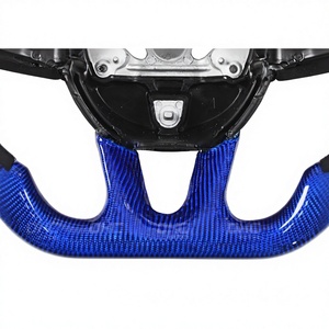 Volant YLCRacing à 4 branches modèle 375 <span class=keywords><strong>pour</strong></span> Dodge Challenger Blue Devil Horns, modification en fibre de carbone et cuir suédé, 375 mm intérieur - Product Image 4