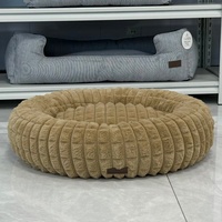 Lit pour chien et chat ETRIP PET confortable en forme de donut, couleur kaki, chaud et apaisant
