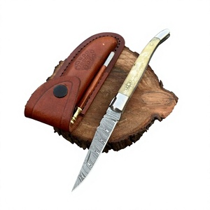 Cuchillo Plegable de Bolsillo de Acero de Damasco Hecho a Mano OEM Personalizado con Hoja de Punta Caída de 4.5 Pulgadas y Mango de Hueso de Camello - Grado DIY - Product Image 2