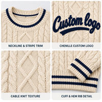 Pull personnalisé pour femme à col rond en tricot torsadé à manches longues avec bordure contrastée et logo imprimé en relief pour l'automne et l'hiver