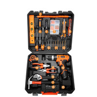 Kit d'outils électriques d'entretien pour électricien, coffret rigide OEM en ABS, perceuse à percussion électrique au lithium, jeu de forets, boîte à outils