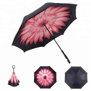 <span class=keywords><strong>Parapluie</strong></span> manuel inversé mains libres, design innovant suspendu à l'envers, impression rose - Product Image 3
