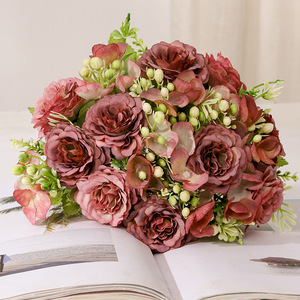 Bouquet <span class=keywords><strong>de</strong></span> fleurs artificielles classiques bohèmes en pivoine, rose et hortensia pour <span class=keywords><strong>mariage</strong></span> et décoration intérieure – Vente en gros - Product Image 5