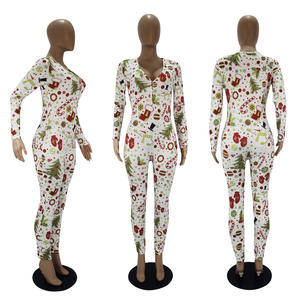 Bodycon Jumpsuits Drop Shipping Long Sleeve Romper Bodysuit Women <strong>Adult</strong> Wap V Neck Onesie Christmas Pajamas With Button Flap - Product Image 5