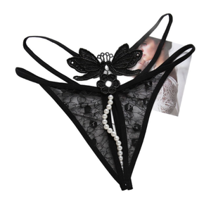 מכירה ישירה ממפעל הלבשה תחתונה טייגר, תחתוני ג'י-סטרינג נשיים סקסיים בגזרה נמוכה, תחרה, צבע אחיד, ארוגים, עם פנינים. - Product Image 5