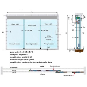 Moderna 270kg <span class=keywords><strong>3</strong></span> paneles sin marco Interior de aluminio hidráulico plegable <span class=keywords><strong>puerta</strong></span> corredera impermeable telescópica <span class=keywords><strong>Puerta</strong></span> de vidrio para balcón - Product Image 6