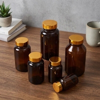 Bouteille en verre brun, flacon à large ouverture étanche et opaque, flacon à poudre, flacon de stockage pour Cordyceps brun
