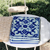 Autocollants muraux modernes chinois, motif fleur bleue, sous-verres carrés en céramique, porte-gobelets, tapis résistants à la chaleur, 2 pièces, personnalisables