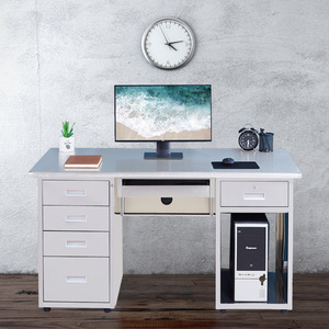 Bureau d'ordinateur en acier inoxydable avec tiroir, plan de travail à 5 tiroirs pour usage professionnel - Product Image 2