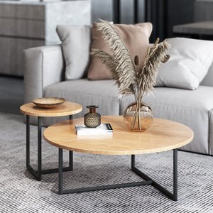 Mesa de Centro Redonda de Madera Maciza Nórdica con Estructura de Hierro, Diseño Moderno, Ligero y Minimalista, Muebles para Sala de Estar, Apartamento Pequeño - Product Image 2