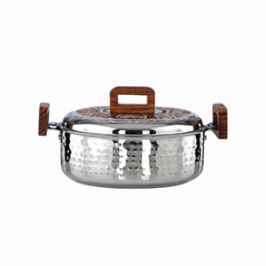 Modern Silver Dotted Hot Pot Stainless Steel Wood Handle Tempered <b>Glass</b> <b>Lid</b> Food Safe Eco-Friendly Home Kitchenware Wedding <b>Dish</b> - Product Image 1