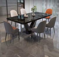 Juego de Mesa de Comedor de Lujo con Cubierta de Mármol, Mesa Rectangular de Cocina y 6 Sillas (Oferta)
