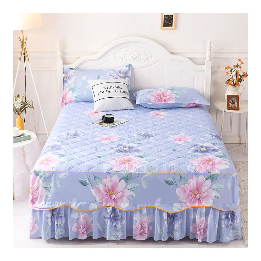 Conjunto de cama bilateral, atacado, espalhado, lençol, estampado floral, saia acolchoada, queen, king size, cama de luxo, lençol