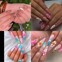 Lot de 10 faux ongles en acrylique faits à la main, forme amande, effet œil de chat, courts, avec colle, pré-dessinés, vente en gros