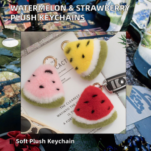 Pastèque <span class=keywords><strong>Pom</strong></span> <span class=keywords><strong>Pom</strong></span> porte-clés doux <span class=keywords><strong>fraise</strong></span> moelleux boule de fourrure porte-clés dessin animé peluche porte-clés pour filles sac pendentif à breloque fruits - Product Image 2