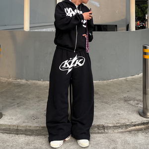 Tùy Chỉnh Tracksuit Biểu Tượng Màu Đen Crop Top Bùng Sweatsuit Axit Rửa Rửa Rửa Mồ Hôi Phù Hợp Với Quần Bó Sát Và Áo Bộ - Product Image 4