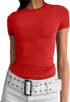 T-shirt de yoga respirant imprimé à manches courtes pour femme, col rond en Spandex/Nylon, idéal pour l'extérieur - Vente en gros