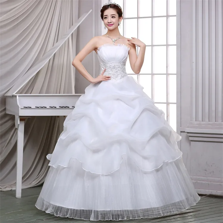 Gaun pengantin wanita, gaun putri sederhana tanpa tali ramping untuk foto