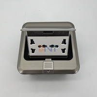 Prise de sol escamotable en acier inoxydable pour bureau à domicile, avec prise de terre et de données, 2 prises AC, niveau IP44, langue française