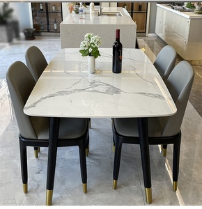 Mesa de Comedor Nórdica de Lujo en Pizarra Blanca Brillante, Combinación de Mesa y <span class=keywords><strong>Sillas</strong></span> de Mármol - Product Image 1