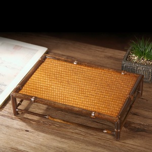Chinese Style <b>Bamboo</b> Woven Tea <b>Table</b> Rectangle Lacquered Purple <b>Bamboo</b> Mingtai With Tea Set Storage For Household Use - Product Image 2