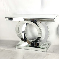 Table console moderne de luxe en verre argenté avec base ronde et miroir mural pour l'entrée du couloir