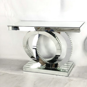Modern Luxury Silver Glass Round Base Mirrored <strong>Console</strong> <strong>Table</strong> With Wall Mirror <strong>for</strong> Hallway Entrance - Product Image 5