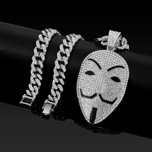 Collar <span class=keywords><strong>con</strong></span> colgante de rostro 3D <span class=keywords><strong>para</strong></span> hombre, <span class=keywords><strong>con</strong></span> circonitas, <span class=keywords><strong>cadena</strong></span> cubana estilo hip hop, chapado en oro/plata, diseño de máscara meme - Product Image 2