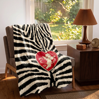 Couverture de canapé et de lit douillette en microfibre à imprimé animalier cœur rouge, couverture polaire en flanelle vintage motif cœur d'amour, vente en gros